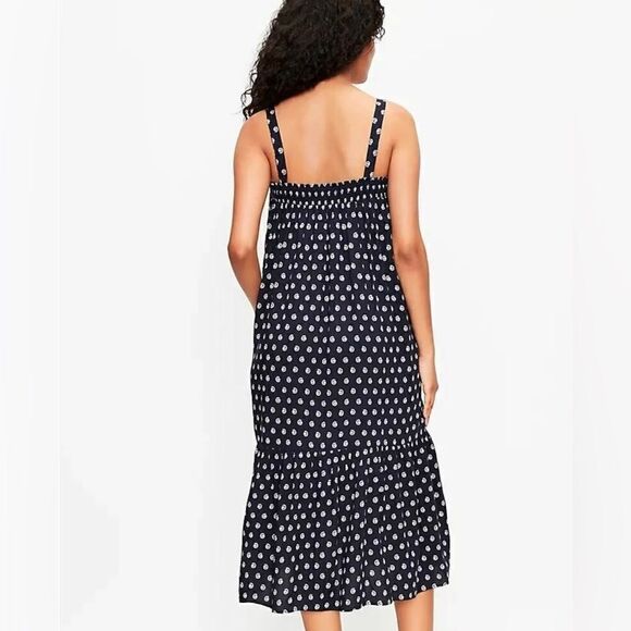 NWOT LOFT Navy Ocean Shell Smocked Pockets Ruffle Midi Tank Dress - Picture 3 of 15